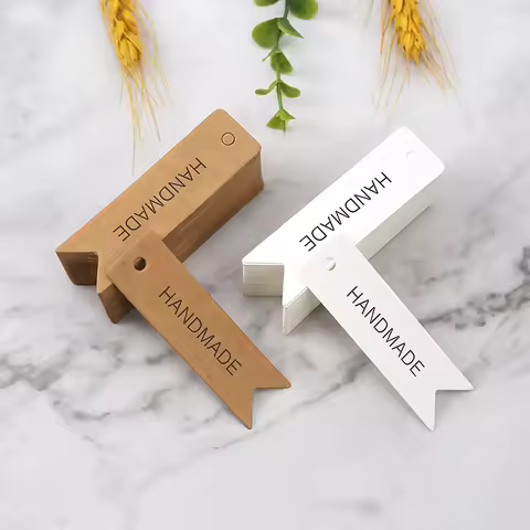 50pcs Handmade Hang Tag Gift Baking Universal Card 2x7cm for Cake Decoration Guest Gift Birthday Par