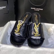 YSL High Heels - Crocodile Pattern Patent Leather with Metal Accents | Ideal for Business & Ceremoni