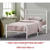 [A-STAR] SINGLE CLASSIC SIMPLE BLACK METAL BED FRAME (FREE 4inch Mattress Included)