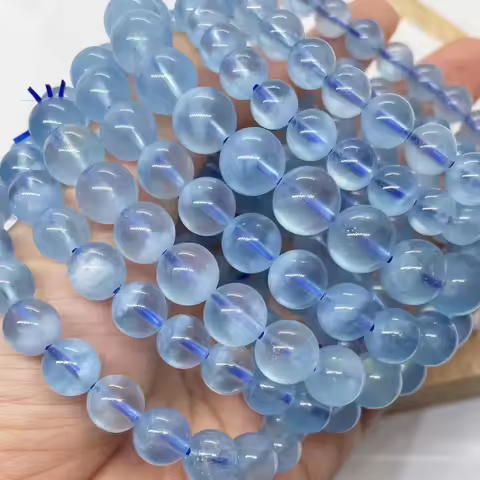 A++ Approx8-9mm natural blue cloudy aquamarine bracelet beads for Jewelry diy making design