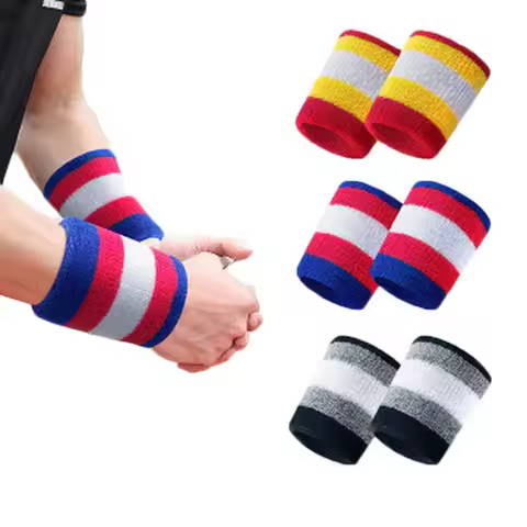 2Pcs 8*8 cm Striped Wrist Sweat Band Sport Wristband Men's Sweatband Basketball Tennis Wrist Guards 