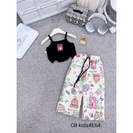 Set áo tăm 2 dây E64 phối quần hoạ tiết gấu cho bé gái