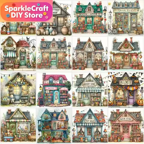 1pc frameless 5D Diamond Painting Store House Landscape DIY Diamond Mosaic Book Handmade Hobby Embro