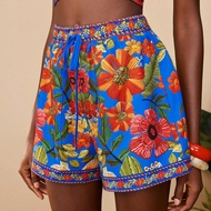 Women Floral Print Belted Waist Loose Shorts For Resort Wear,Vacation Style,Woven Graphic Printed,Ca