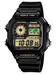 CASIO  10年電力復古風世界地圖計時手錶  AE-1200WH-1B