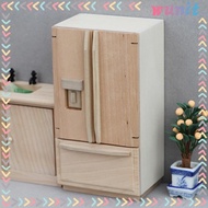 [Wunit] Dollhouse Mini Refrigerator Wooden Furniture 1/12 Model Dollhouse Accessory Realistic Mini Fridge for Life Scene Decoration