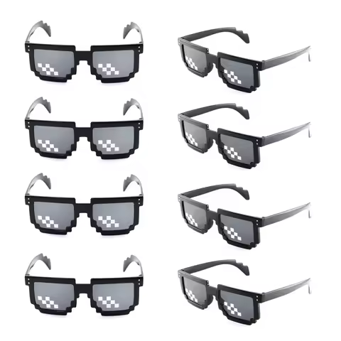Lovatfirs Thug Life Sunglasses 8 Pack Square Pixelated Mosaic Glasses for Women Men Party Travel Bla