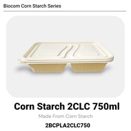 50sets Bio 2BCPLA2CLC750 PLA Corn Starch 2 Compartment 750ml Lunch Container Disposable Dinnerware