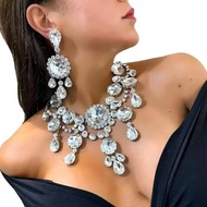 Fashion Exaggerated Personalized Round Rhinestone Necklace Set Two-Piece Banquet Party Exaggerated N