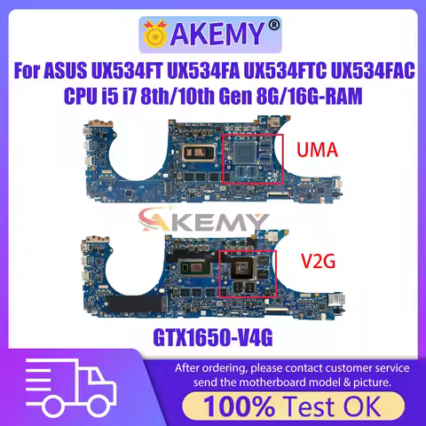 AKEMY UX534FT Laptop Motherboard For ASUS ZenBook 15 UX534FA UX534FTC UX534FAC Mainboard CPU I5 I7 8
