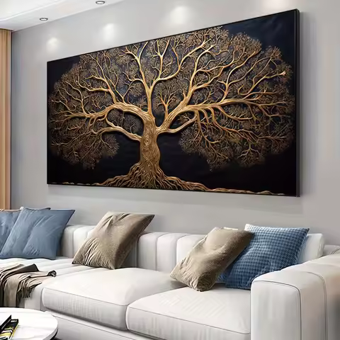 2D Flat Frameless Modern Tree of Life Art Canvas Painting Art for Living Room Modern Canvas Poster f