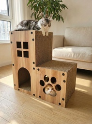 Giant Cat Stairs & Scratching Ladder, Multi-Level Cat House and Bed with Scratcher Board, Pet Steps 