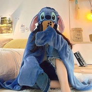 สบาย Stitch Hooded ผ้าห่มการ์ตูนอะนิเมะหนาเสื้อคลุม Flannel Nap Sleeping ในร่ม WARM Stitch ผ้าห่มของ