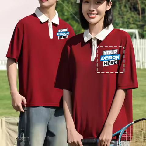 Oversized Drop Shoulder Polo Shirt - Free Logo Printing (1 Piece Minimum) - Premium Zippered Collar 