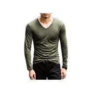 🌟 SG LOCAL STOCK 🌟 2327) V Neck Long Sleeve T-Shirt Men Plain Casual Sports T-Shirts XXL