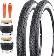 ZUKKA Pack of 2 Bicycle Tyres 24 x 2.125 Inch Bicycle Sheath Foldable Tyre 57-507 White Wall Tyre Bi
