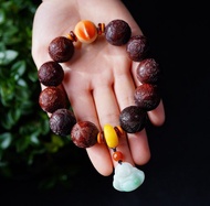 極品正宗印度小葉紫檀20mm佛珠手串 精雕福在眼前 百年老料