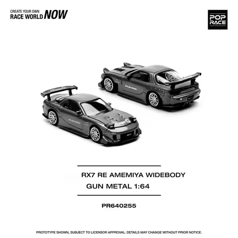 Pop Race 1:64 RX-7 RE Amemiya WIDEBODY Metal Diecast Model Car PR640255