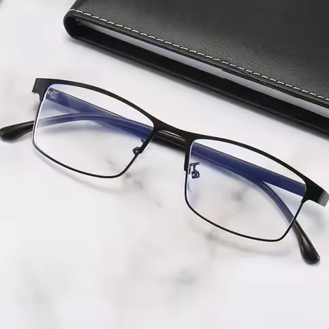 Business Men Women Anti-Blue Light Myopia Glasses Finished Metal Square Prescription Eyeglasses Diop