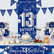 13th Birthday Decorations for Boys Girls Blue and Silver Happy 13th Birthday Banner 13 Year Old Boy 
