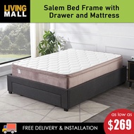 Living Mall Salem Bed Frame with Drawer Queen/King Size with Diomire Uno/Latex Mattress