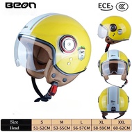 BEON Men Women Motorcycle Helmet Biker 3/4 Open Face Helmet Retro Electric Bike Scooter ABS Shell Mo