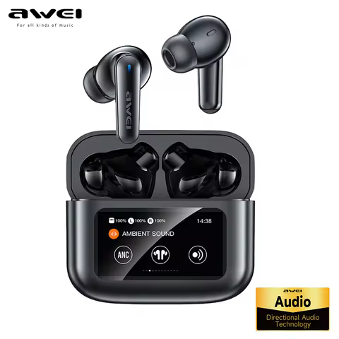 AWEI T56 ANC Wireless Bluetooth V 5.4 Earphones Noise Reduction Headphones Full-Color LED Touchscree