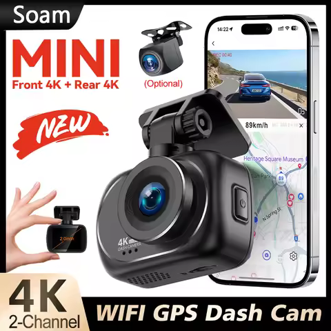 Soam 4K+4K Dash Cam Front and Rear Built-in WiFi 170°Wide Angle 2" IPS Screen Night Vision WDR 24H P