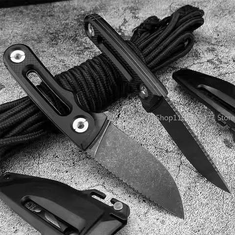 EDC Outdoor Hiking Fixed Blade Knife Stonewashed Fixed Blade ABS Handle with Sheath An Essential Too