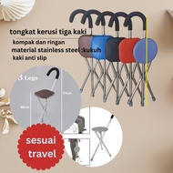TONGKAT TRAVEL ORANG TUA TONGKAT 3 KAKI TONGKAT KERUSI LIPAT TRAVEL ELDERLY WALKING CANE TRAVEL