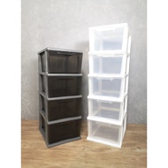 Minimalist  4/5 Tingkat Plastik Laci Almari Rak Baju Transparent Plastic Drawer Cabinet Clothes Stor