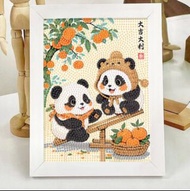 2025新款钻石贴画熊猫柿柿如意新年春节儿童手工diy材料包中国风 熊猫钻石画【7325大吉大利】
