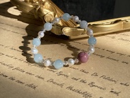 【薔薇物語 。 天然礦石手串】薔薇輝石、淡水珍珠、海藍寶