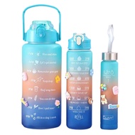 Combo of 3 graduated water bottles to remind you to drink water, 2 Liter, 900ml, 300ml water bottles