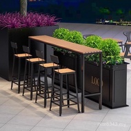 Table Chair Leisure Combination Balcony High Table Outdoor Milk Tea Bar Courtyard Plastic Wood Outdo