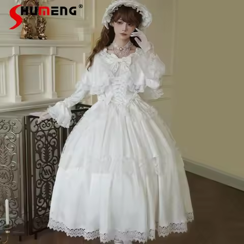 Japanese Rojita Y2k Party Vestidos Original Design Pure White Op Petticoat Trailing Hat Lolita Flowe