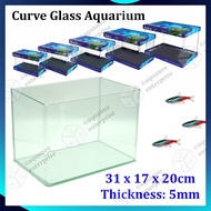 Curve Glass Aquarium Tank Fish Tank IGlass 31x17x20cm - With Glass Cover | nirox aquarium mini small curved aquarium