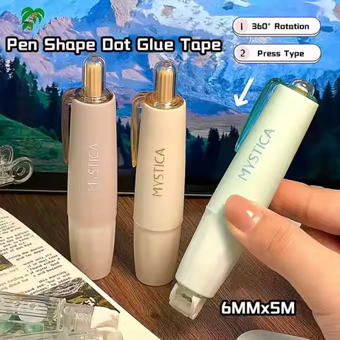 360 Degree Rotation Dot Glue Tape Pen-shape Large Capacity Double Sided Adhesive Tape Press Type DIY