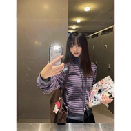 Áo Khoác Hoodie Cổ Đứng Double Zipper Sọc Tím Ngắn