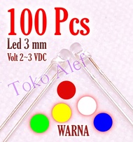 100 biji Led 3 mm clear putih nyala merah biru Kuning hijau putih 3mm