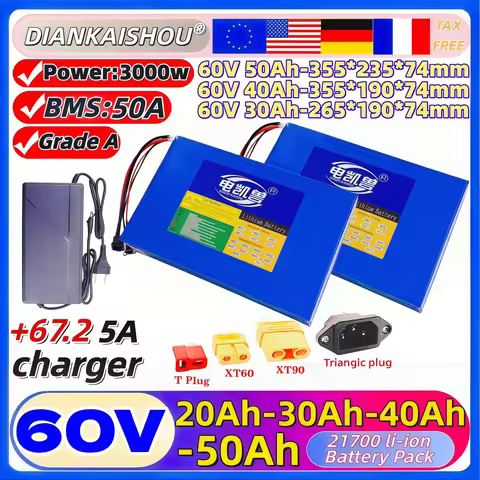 battery pack 60V 50Ah 40Ah 30Ah 21700 Lithium battery pack 2500W-3000W High Power BMS Applicable to 