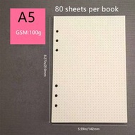 1 Pack 80 Sheets/160 Pages Dot Grid Refill Paper, 100g Thick Cream Dotted Loose Leaf Notebook Paper,