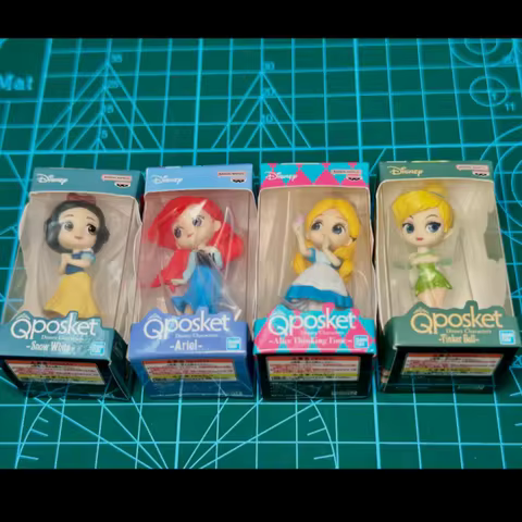 Bandai Qposket Disney Princess Mini Figures Tinker Bell Snow White Alice Collectible Desktop Ornamen