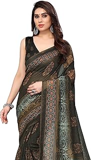 Women's Stylish Cotton Blend Ajrak Digital Printed Saree with Blouse Piece
