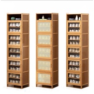 YOULITE Nordic Style Bamboo Shoe Cabinet Dustproof Shoe Rack With Door Home Entrance Shoe Cabinet Slit &amp; Corner Shoe Cabinet