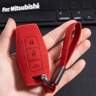 Leather Car Key Case Fob Cover Shell Keychain for Mitsubishi Outlander 2023 2/3 Bottons Car Smart Remote Key Holder Acce