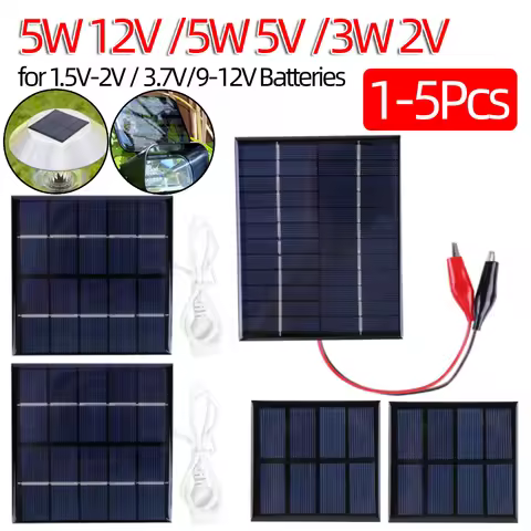 1-5Pcs 5W 12V/5W 5V/3W 2V Mini Small Solar Panel Module Waterproof DIY Polysilicon Solar Epoxy Cell 