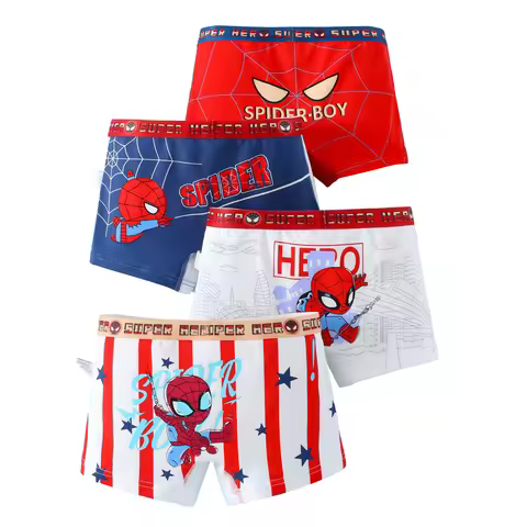 4pcs/set Anime Panties Spiderman Boys Cotton Antibacterial Boxer Underwear Flexibility Breathable Bo