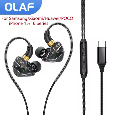 OLAF DAC Type C Earphones Wired Headset USB C Gamer Headphones Cable Handsfree Type-C Earbuds For iP