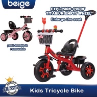 Beige Basikal Budak Kanak Bicycle Kids outdoor Tricycle Kids Stroller With Handle 3 Wheels  Bike